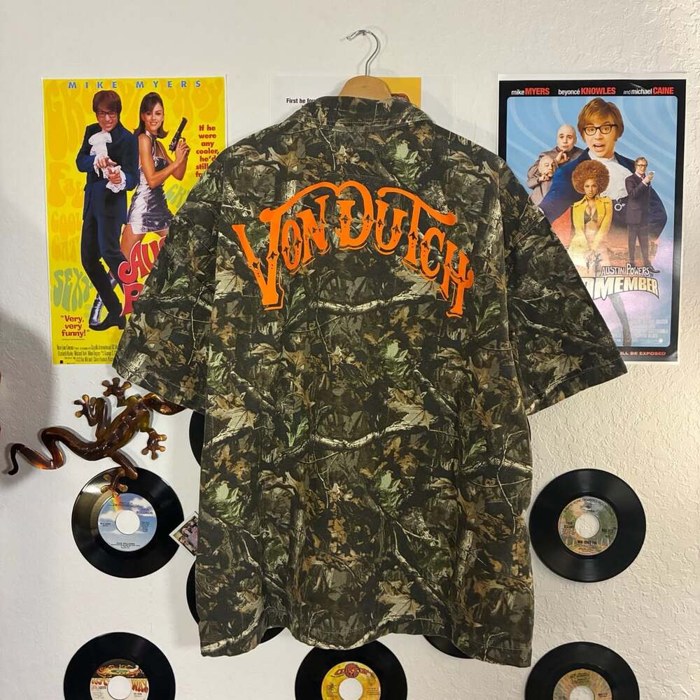Von Dutch Camo Canvas Short-Sleeve Button Shirt Size XL